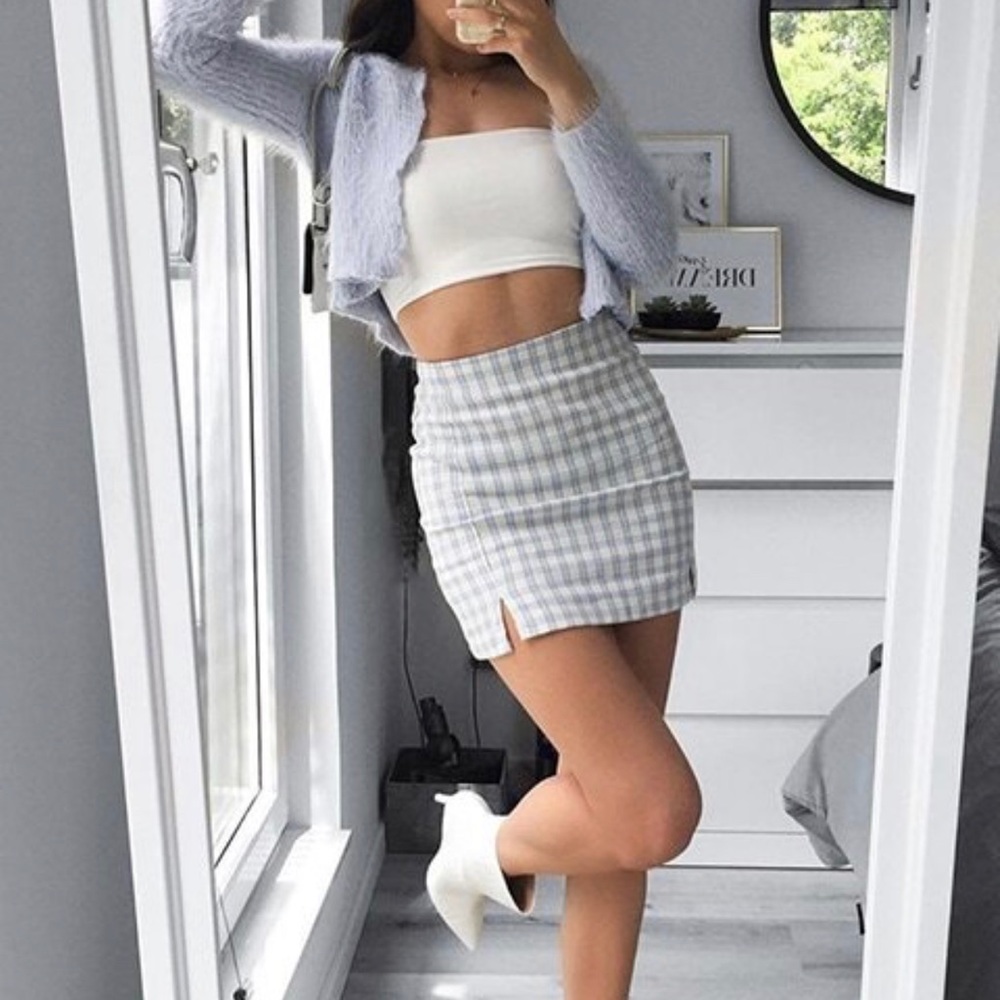 plaid print slit hem skirt